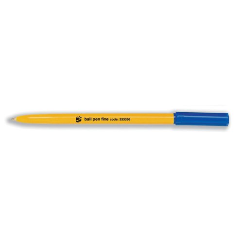 5 Star Office Ball Pen Yellow Barrel Fine 0.7mm Tip 0.3mm Line Blue (Pack of 50)