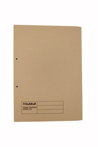 Exacompta Guildhall Transfer Spiral Pocket File 315gsm Foolscap Buff (Pack of 25) 349-BUF