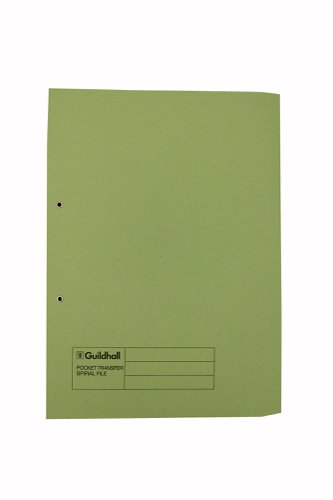 Exacompta Guildhall Transfer Spiral Pocket File 315gsm Foolscap Green (Pack of 25) 349-GRN | Exacompta