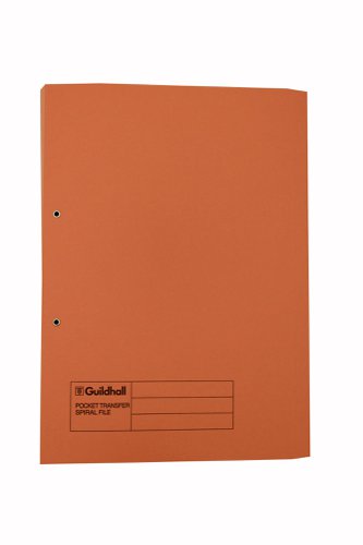 Exacompta Guildhall Transfer Spiral Pocket File 315gsm Foolscap Orange (Pack of 25) 349-ORG | Exacompta