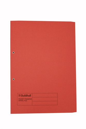 Exacompta Guildhall Transfer Spiral Pocket File 315gsm Foolscap Red (Pack of 25) 349-RED | Exacompta