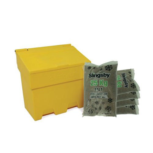 Rota Moulded Stackable Salt And Grit Bin Supplied With Brown Salt Yellow 170l 395103