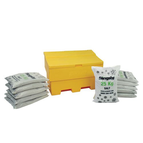 Rota Moulded Stackable Salt And Grit Bin Supplied With White Salt Yellow 285l 395106