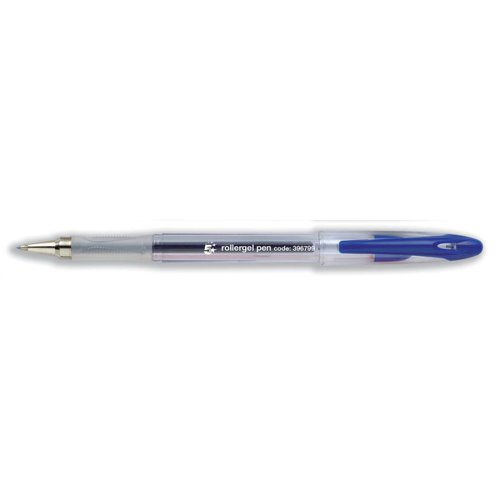 5 Star Office Roller Gel Pen Clear Barrel 1mm Tip 0.5mm Line Blue (Pack of 12)