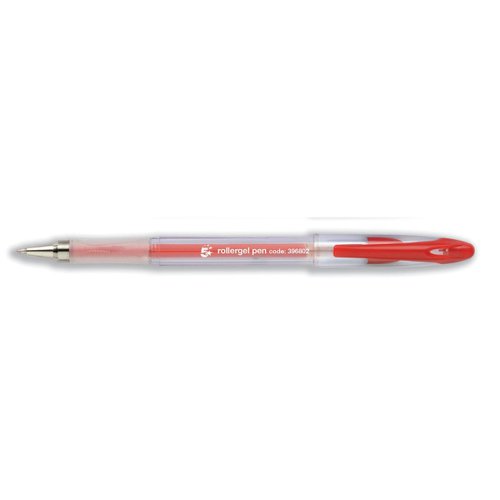 5 Star Office Roller Gel Pen Clear Barrel 1mm Tip 0.5mm Line Red (Pack of 12)