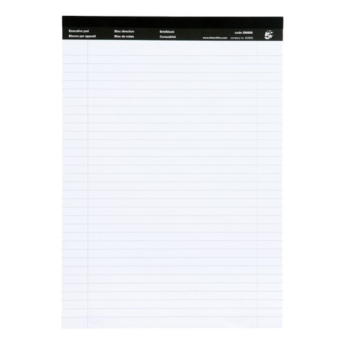 5 Star Office Executive Pad Headbound 60gsm Ruled Margin Perforated 100pp A4 White (Pack of 10)