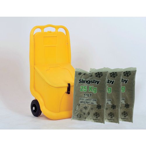 Mobile Salt and Grit Bin Kit Yellow 75L with De-icing Salt 399638