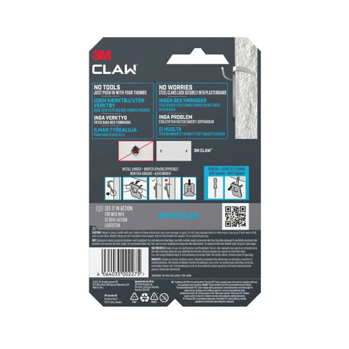 3M Claw Drywall Picture Hanger 7kg (Pack of 2) 7100269135