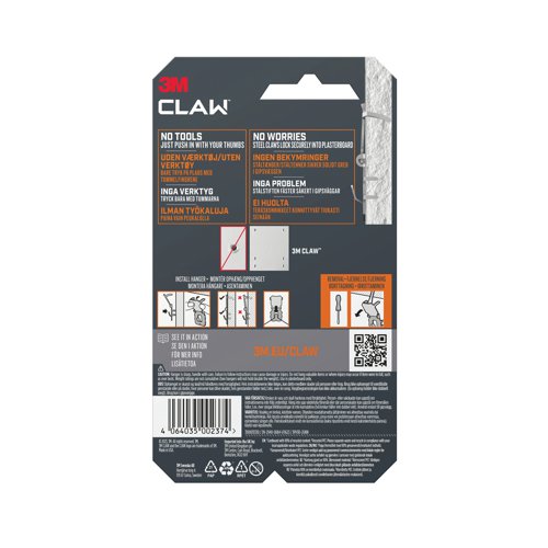 3M Claw Drywall Picture Hanger 30kg (Pack of 2) 7100269195