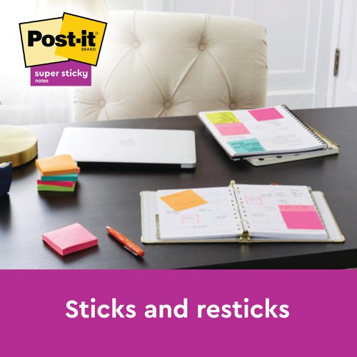 Post-it Super Sticky Notes 76x76mm 90 Sheets Carnival (Pack of 6) 654-6SS-CARN