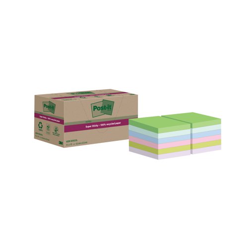 Post-it Super Sticky Recycle 47.6x47.6 Cardboard Packaging Assorted (Pack of 12) 622RSS12COL | 3M