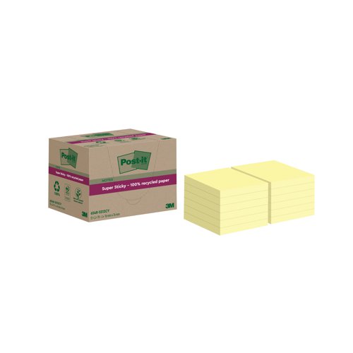 Post-it Super Sticky Recycled 76x76 mm Yellow (Pack of 12)