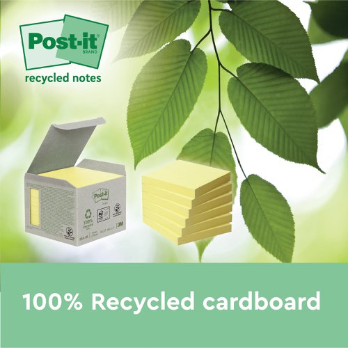 Post-it Super Sticky Recycled 76x76mm Cardboard Packaging Yellow (Pack of 12) 654 RSS12CY