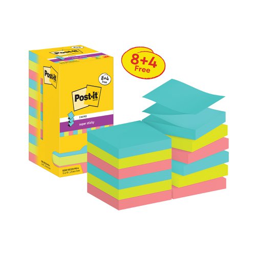 Post-it Super Sticky Z-Notes 76x76 mm 90 Sheets Cosmic Pk 8 + 4 FREE  - Value Pack!