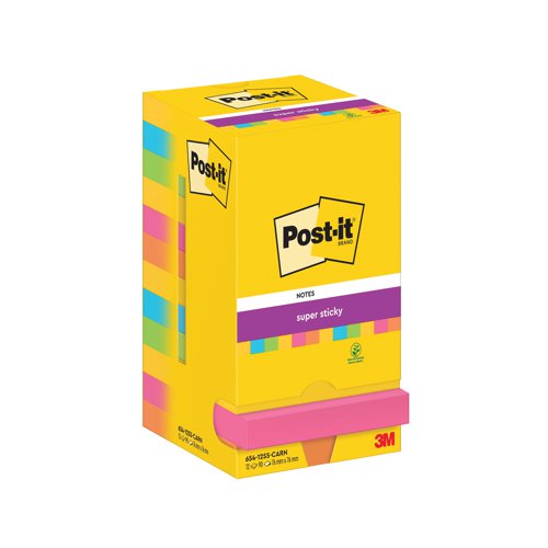 Post-it Super Sticky 76x76mm 90 Sheets Carnival (Pack of 12) 654-12SS-CARN 3M06560