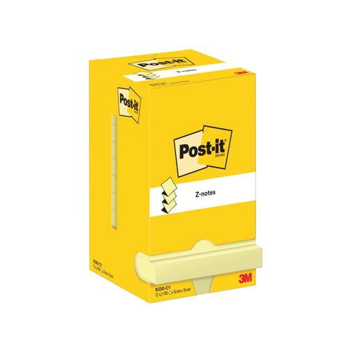 Post-it Z-Notes 76x76mm 100 Sheets Cardboard Packaging Canary Yellow (Pack of 12) R330-CY | 3M