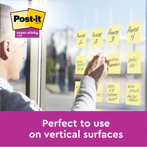 Post-it Super Sticky Note 76x76mm 90 Sheets Cardboard Packaging Canary Ylw (Pack of 12) 654-12SS-CY | 3M