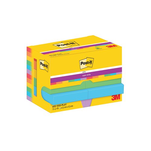 Post-it Super Sticky Z-Notes 47.6x47.6mm 90 Sheets Cardboard Packaging Playful (Pack of 12) 622-12SS