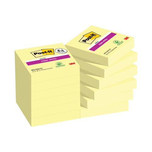 Post-it Super Sticky Notes 47.6x47.6 90 Sheets Yellow VALUE Pack 8+4 FREE (Pack of 12) 622-SSCY-P8+4 | 3M