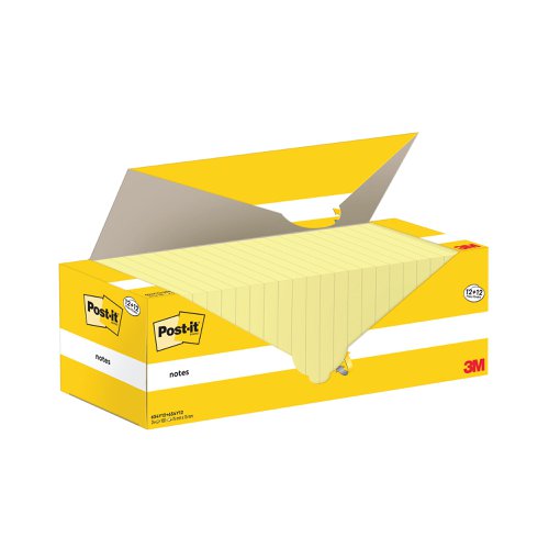 Post-it Notes 76x76mm 100 Sheets Canary Yellow VALUE PACK 12 + 12 FREE (Pack of 24) 654Y12+654Y12