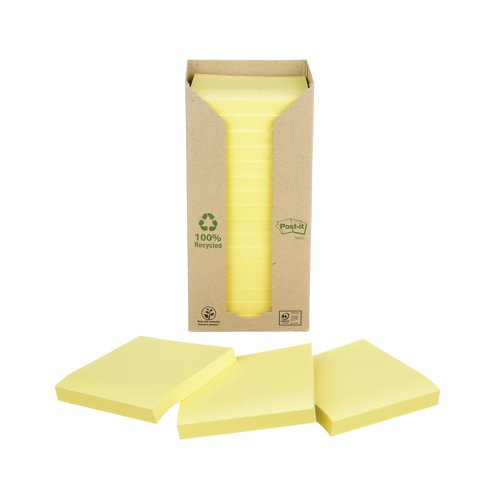 Post-it Notes Recycled Tower 76x76mm Cardboard Packaging Canary Yellow (Pack of 16) 654-1T | 3M