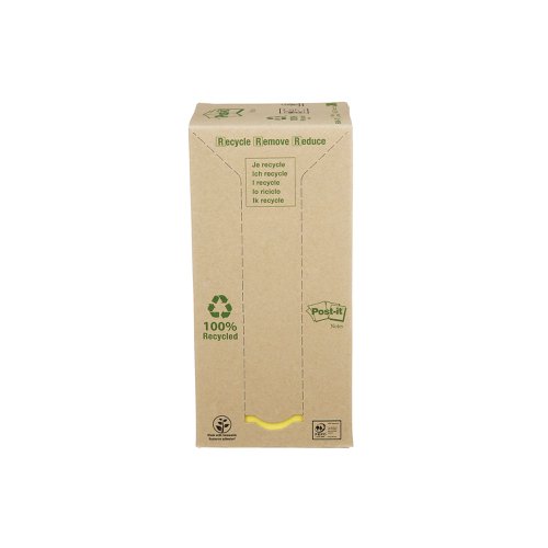 Post-it Notes Recycled Tower 76x76mm Cardboard Packaging Canary Yellow (Pack of 16) 654-1T