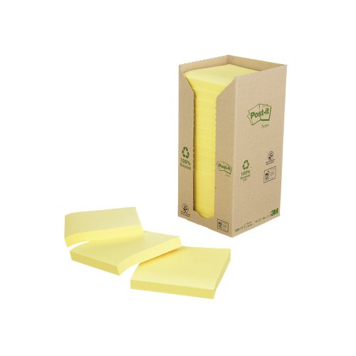 Post-it Notes Recycled Tower 76x76mm Cardboard Packaging Canary Yellow (Pack of 16) 654-1T | 3M