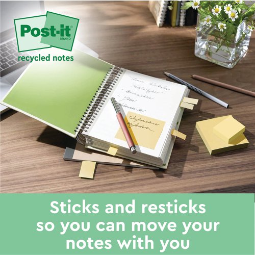 Post-it Recycled Z-Notes 76 x 76mm Cardboard Packaging Canary Yellow (6 Pack) R330-1B | 3M