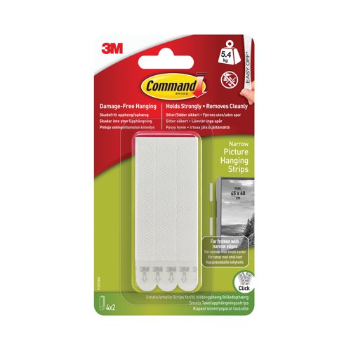 3M Command Narrow Picture Hanging Strips White (Pack of 4) 17207