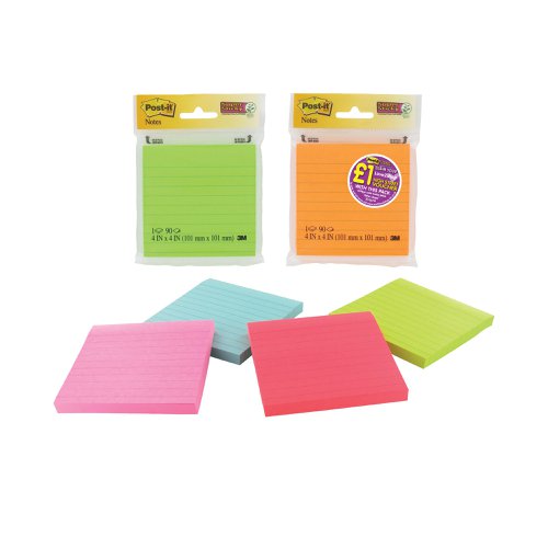 Post-it Assorted Neon/Ultra Super Sticky Notes 4x4 90 Sheets 70005115673