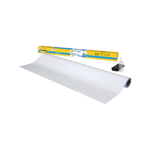 Post-it Easy Erase whiteboard film provides the flexibility to instantly transform work surfaces into a whiteboard, allowing the freedom to write with even a permanent marker without stains. Ideal for collaborative work in the office, classroom and in meetings, the roll can be cut to the size required for a custom whiteboard solution. Supplied in a pack of 6 white rolls each measuring 914 x 609mm.