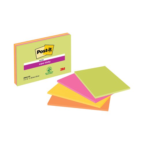 Post-it Super Sticky Meeting 200x149mm Neon Ast (Pack of 4) 6845-SSP | 3M84969 | 3M