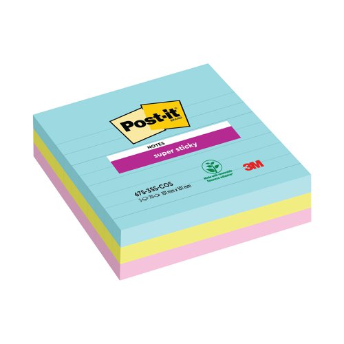 Post-It Super Sticky XL Notes 101x101mm Lined Miami (Pack of 3) 675-SS3-MIA