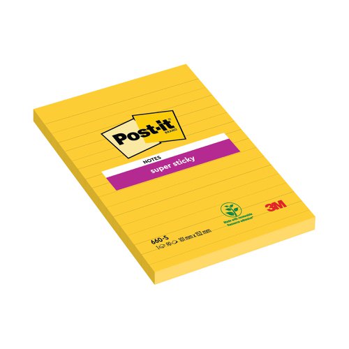 Post-it Super Sticky 152x102mm Lined Ultra Yellow (Pack of 6) 660S