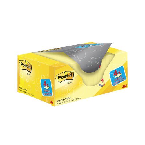 Post-it Notes 38x51mm Canary Yellow (Pack of 20) Value Pack