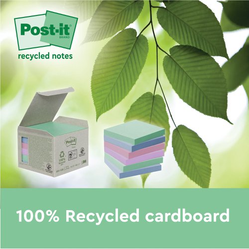 Post-it Recycled Notes Asst Colour 76x76mm 100 (Pack of 16) 7100259226