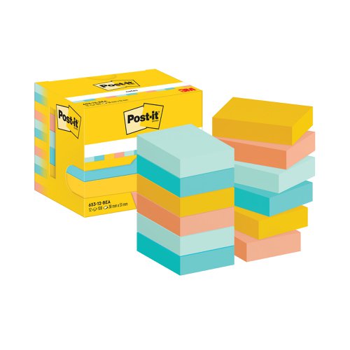 Post-it 38x51mm 100 Sheets Cardboard Packaging Beachside (Pack of 12) 7100259449