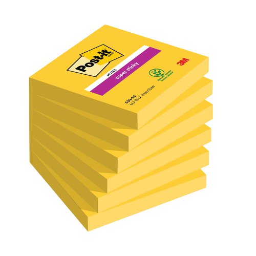 Post-it Notes Super Sticky 76x76mm Ultra Yellow 90 Sheets (Pack of 6) 654-S6