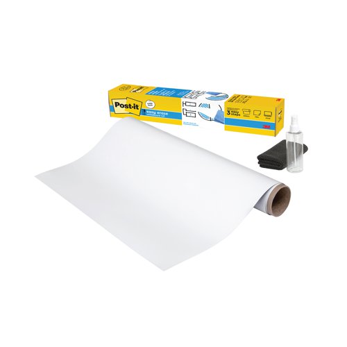 3M97413 | Post-it Easy Erase whiteboard film provides the flexibility to instantly transform work surfaces into a whiteboard, allowing the freedom to write with even a permanent marker without stains. Ideal for collaborative work in the office, classroom and in meetings, the roll can be cut to the size required for a custom whiteboard solution. Supplied in a pack of 6 white rolls each measuring 1219mm x 2420mm.