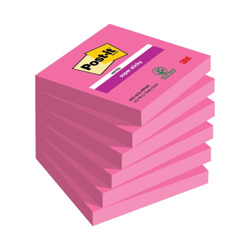 Post-it Notes Super Sticky 76x76mm Fuchsia 90 Sheets (Pack of 6) 654-6SS-PNK-EU