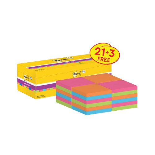 Post-it Super Sticky 76x76 mm Assorted (Pack of 24) Value Pack!