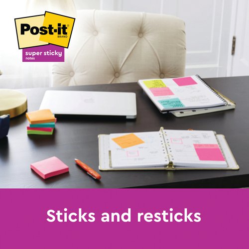 Post-it Super Sticky Notes 76x76mm 90 Sheets Cosmic (Pack of 6) 654-6SS-COS