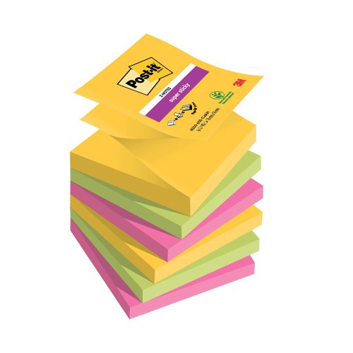 Post-it Super Sticky Z-Notes 76x76mm 90 Sheets Carnival (Pack of 6) R330-6SS-CARN