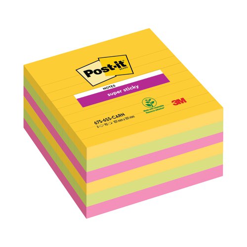 Post-It Super Sticky XL Notes 101x101mm Lined Rio (Pack of 6) 675-SS6-RIO