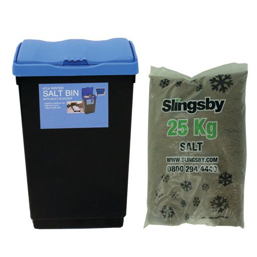 Economy Salt and Grit Bin Kit Black/Blue 47L with 25kg Brown Salt 401296