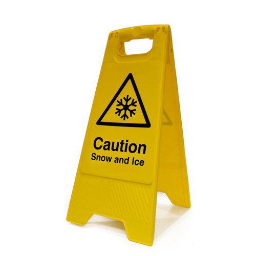 SBY48039 | Winter Hazard Snow and Ice Polypropylene A-board printed on both sides to warn of temporary hazards. Quick to position and folds flat for storage.