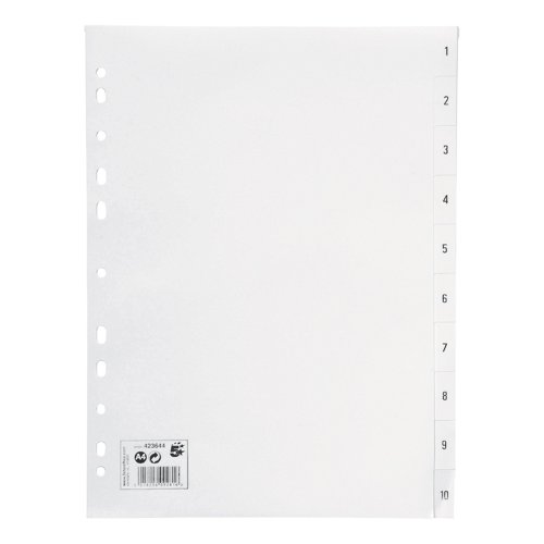 5 Star Office Index 1-10 Polypropylene Multipunched Reinforced Holes 120 Micron A4 White