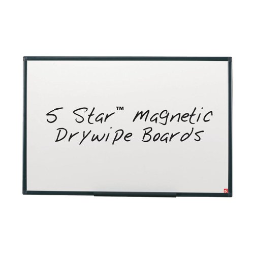 5 Star Office Magnetic Drywipe Board Steel Trim with Fixing Kit and Detachable Pen Tray 1200x900mm | VOW