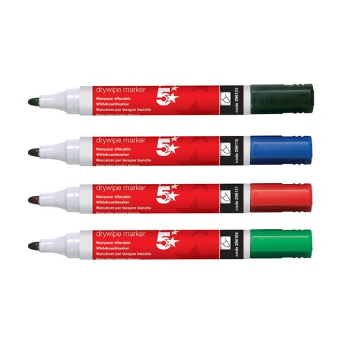 5 Star Office Drywipe Marker Xylene/Toluene-free Bullet Tip 3mm Line Wallet Assorted (Pack of 12)