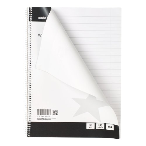 5 Star Value Wirebound Notebook 60gsm Ruled 100 Pages A4 Black/White (Pack of 10)